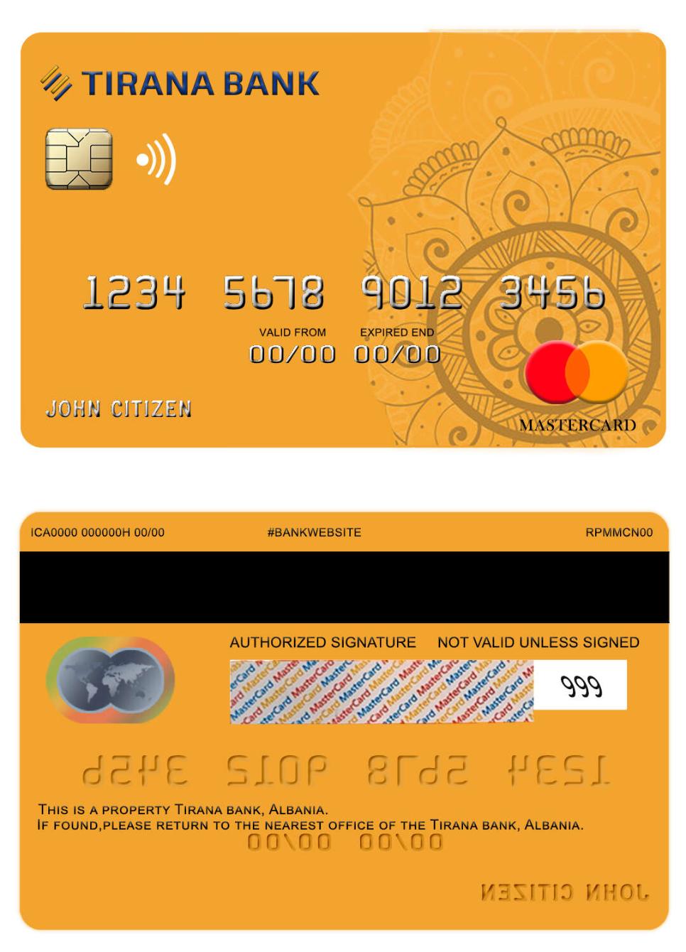 Download Albania Tirana bank  mastercard Photoshop template